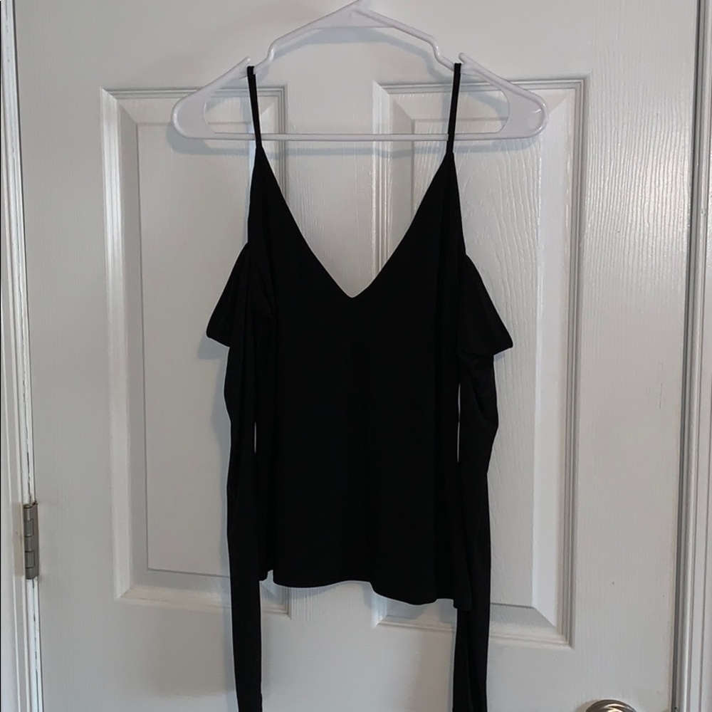 Long Sleeve black open shoulder top